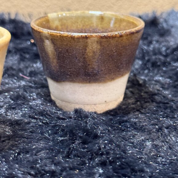 Rustic Ceramic Handmade Glazed Shot Glass Cup Set Of 2 Brown & Beige - Picture 4 of 8
